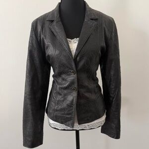 Black Leather Jacket Size S Textured Moto Biker Lined Grunge Whimsigoth